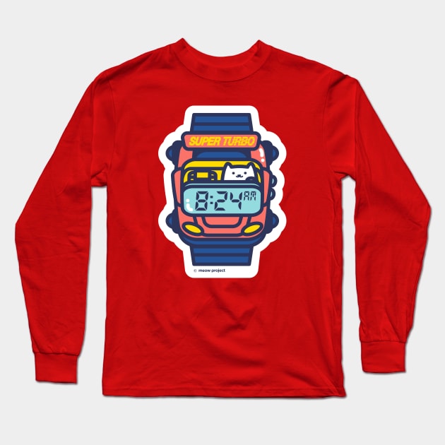 Red and Blue Retro watch Cat Long Sleeve T-Shirt by meowproject